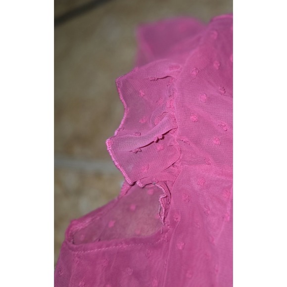 Shein Pink Swiss Polka Dots Sheer Lined Blouse Women's M Ruffles Romantic - Picture 6 of 8